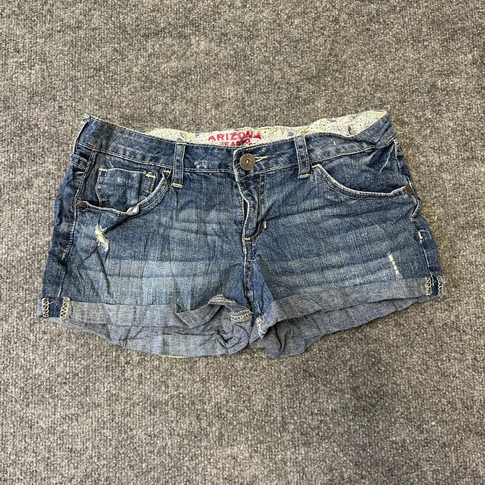 Arizona Jeans Shorts Womens Size 7 Blue Denim Distressed Cuffed Casual Summer